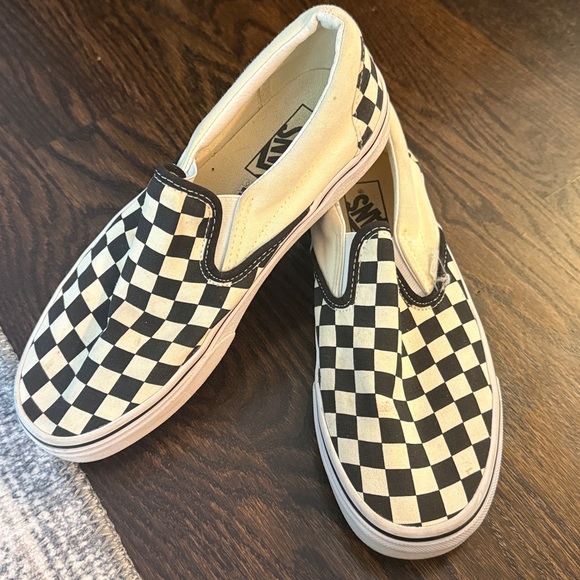 Vans Black and White Checkered Slip-On Sneakers - Picture 3 of 5